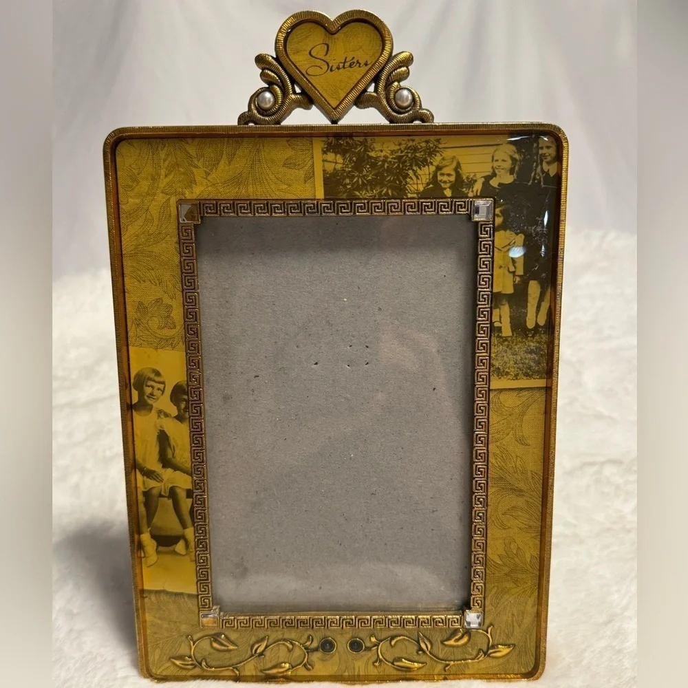 2003 Sisters Thompson Photo Frame 6X8 Gold Heavy Scrollwork Pearls Fancy VTG